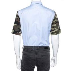 Dior Blue & Camouflage Sleeve Detail Cotton Button Front Shirt M