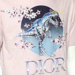 Pre Owned Dior Homme X Sorayama Pink Dinosaur Printed Cotton Crewneck T-Shirt M