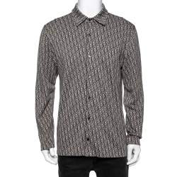 Pre Owned Dior Brown/White Cotton Oblique Long Sleeve Overshirt L