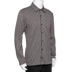 Pre Owned Dior Brown/White Cotton Oblique Long Sleeve Overshirt L