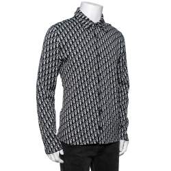 مملوكة مسبقًا Dior White-Blue Cotton Oblique Long Sleeve Overshirt L