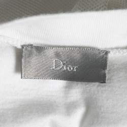 Dior White Printed Cotton and Mesh Overlay Short Sleeve T-shirt XS