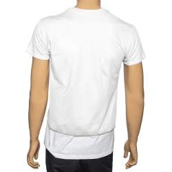 Dior White Printed Cotton and Mesh Overlay Short Sleeve T-shirt XS