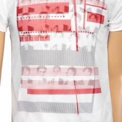 Dior White Printed Cotton and Mesh Overlay Short Sleeve T-shirt XS
