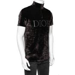 Pre Owned Dior Brown Velvet Dior Embroidered Short Sleeve T-Shirt S