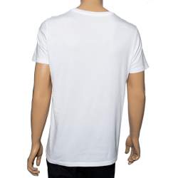 Pre Owned Dior White Cotton Bee Embroidered Short Sleeve T-Shirt L