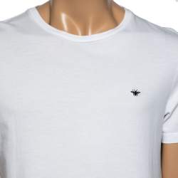 Pre Owned Dior White Cotton Bee Embroidered Short Sleeve T-Shirt L