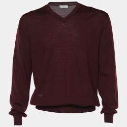 Dior Homme Burgundy Wool V-Neck Sweater XL