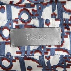 Dior Blue Oblique Pixel Printed Silk Short Sleeve Shirt XL