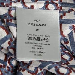 Dior Blue Oblique Pixel Printed Silk Short Sleeve Shirt XL