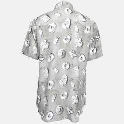 Dior X Daniel Arsham Grey Lunar Printed Crepe Short Sleeve Shirt L