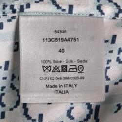 Dior Blue Oblique Pixel Print Silk Short Sleeve Shirt M