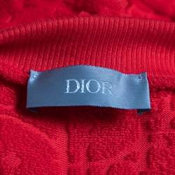 Dior Red Oblique Jacquard Terry Cotton Short Sleeve T-Shirt M