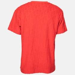 Dior Red Oblique Jacquard Terry Cotton Short Sleeve T-Shirt M