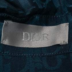 Dior Navy Blue Oblique Print Silk & Cotton Bowling Shirt M 