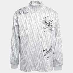 Pre Owned Dior Grey Oblique Floral Jacquard Long Sleeve Sweatshirt L