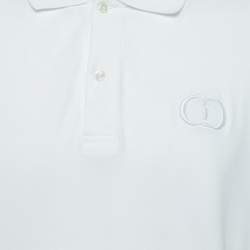 Dior White Cotton Pique Logo Embroidered Polo T-Shirt XXL