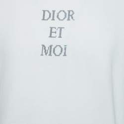 Dior White Cotton Dior Et Moi Sequin Embellished Short Sleeve T-Shirt L