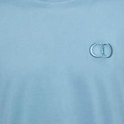 Dior Blue Cotton Logo Embroidered Short Sleeve T-Shirt XXL