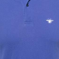 Dior Purple Cotton Pique Bee Embroidered Short Sleeve Polo T-Shirt XS