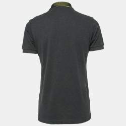 Pre Owned Dior Grey Cotton Pique Contrast Collar Detail Polo T-Shirt M