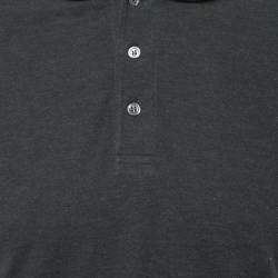 Pre Owned Dior Grey Cotton Pique Contrast Collar Detail Polo T-Shirt M