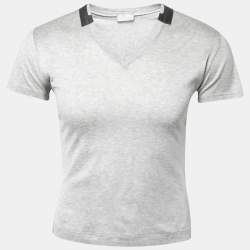 Dior Grey Cotton V-Neck Short Sleeve T-Shirt S