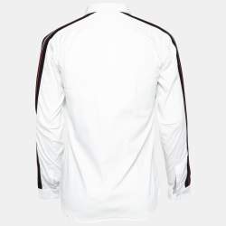 مملوكة مسبقًا قميص ديور قطن أبيض حافة مخططة أزرار أمامية مقاس متوسط (ميديوم)