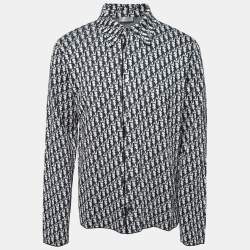 Pre Owned Dior Blue/White Cotton Oblique Long Sleeve Overshirt XL