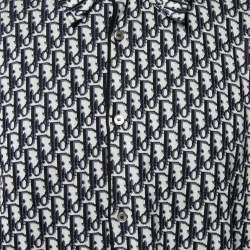 Pre Owned Dior Blue/White Cotton Oblique Long Sleeve Overshirt XL