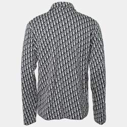 Pre Owned Dior Blue/White Cotton Oblique Long Sleeve Overshirt XL
