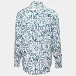 Dior White and Blue Swirl Logo Printed Shirt XL