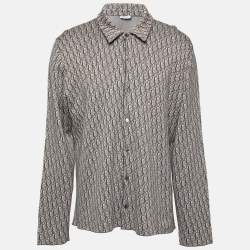 Dior Brown & Grey Oblique Logo Jacquard Knit Button Front Shirt XXL