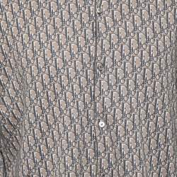 Dior Brown & Grey Oblique Logo Jacquard Knit Button Front Shirt XXL