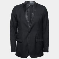 Dior Homme Black Wool & Leather Lapel Single-Breasted Blazer S