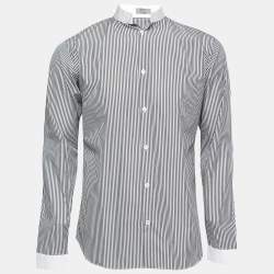 Dior Navy Blue Striped Cotton Open Collar Classic Shirt M 