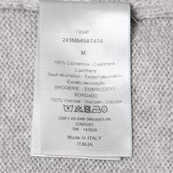 Pre Owned Dior Grey Logo Embroidered Cashmere Knit Long Sleeve Jumper M
