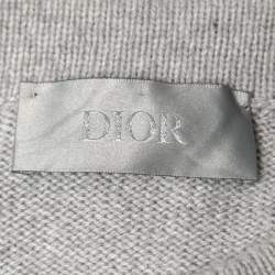 Pre Owned Dior Grey Logo Embroidered Cashmere Knit Long Sleeve Jumper M