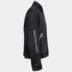 Dior Black Gabardine Monogram Trim Detail Zip-Up Jacket XL