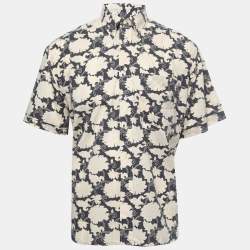 Pre Owned Christian Dior Monsieur Vintage Blue Floral Printed Cotton Short Sleeve Shirt XL