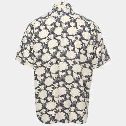 Pre Owned Christian Dior Monsieur Vintage Blue Floral Printed Cotton Short Sleeve Shirt XL