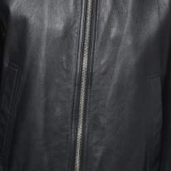 Dior Homme Black Leather Zip Front Bomber Jacket XL