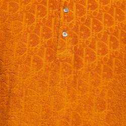 Pre Owned Dior Orange Oblique Monogram Jacquard Terry Short Sleeve Polo T-Shirt S