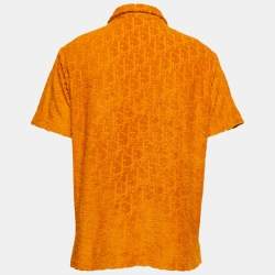 Pre Owned Dior Orange Oblique Monogram Jacquard Terry Short Sleeve Polo T-Shirt S