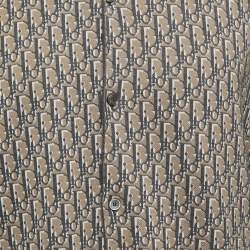 Dior Brown & Grey Oblique Logo Jacquard Knit Button Front Shirt XXL