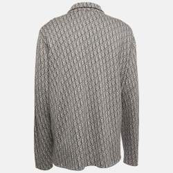 Dior Brown & Grey Oblique Logo Jacquard Knit Button Front Shirt XXL