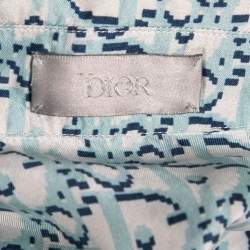 Dior Blue Oblique Silk Button Front Hawaiian Shirt XXL