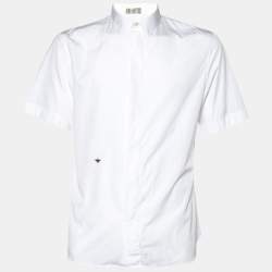 Pre Owned Dior Homme White Bee Embroidered Cotton Short Sleeve Shirt XL