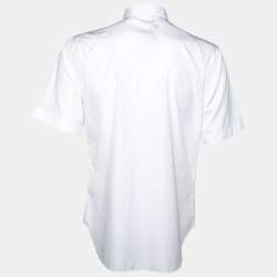 Pre Owned Dior Homme White Bee Embroidered Cotton Short Sleeve Shirt XL