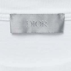 Pre Owned Dior White Logo Embroidered Cotton Crew Neck Half SleeveT-Shirt S